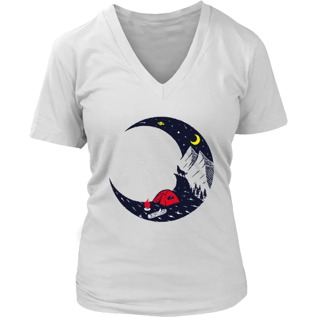 Camping T-shirt, Gift for Camper, Campfire on Moon T-shirt, Outdoor Gift, Outdoor T-shirt, Shirt for Camper