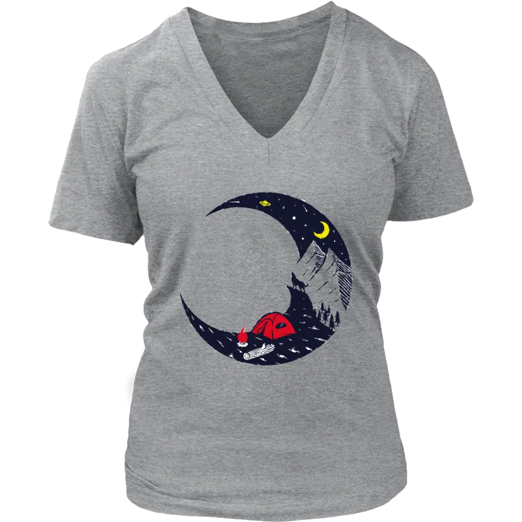 Camping T-shirt, Gift for Camper, Campfire on Moon T-shirt, Outdoor Gift, Outdoor T-shirt, Shirt for Camper