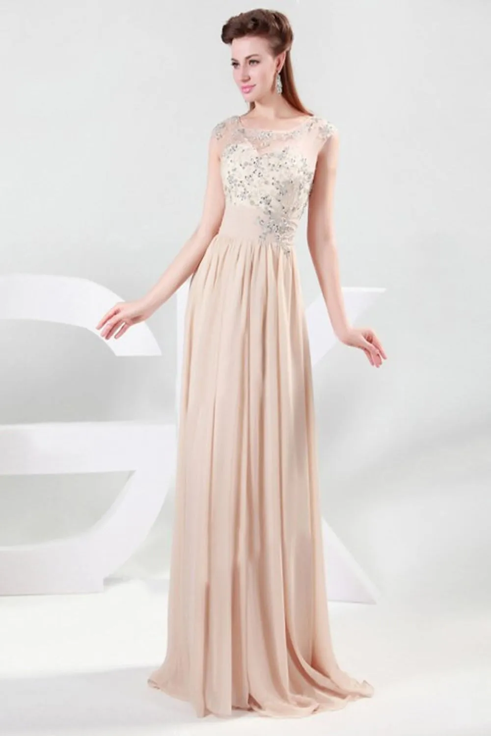 Cap Sleeves Long Beading Prom Dress K67