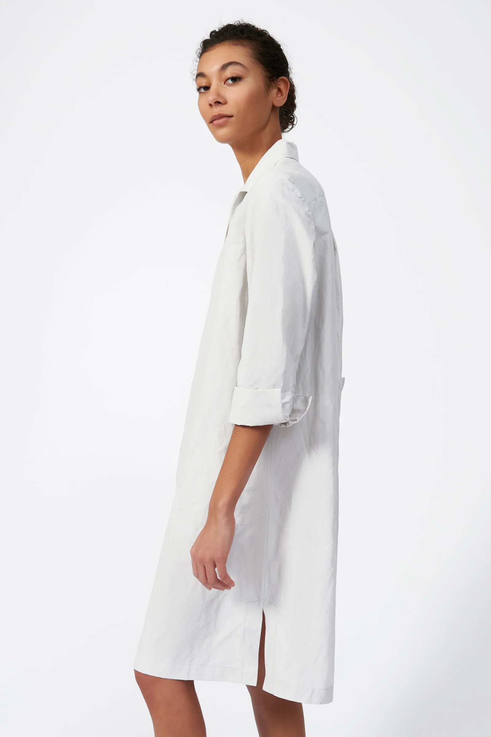 Cecil Collared V-Neck Dress - Stone Broadcloth