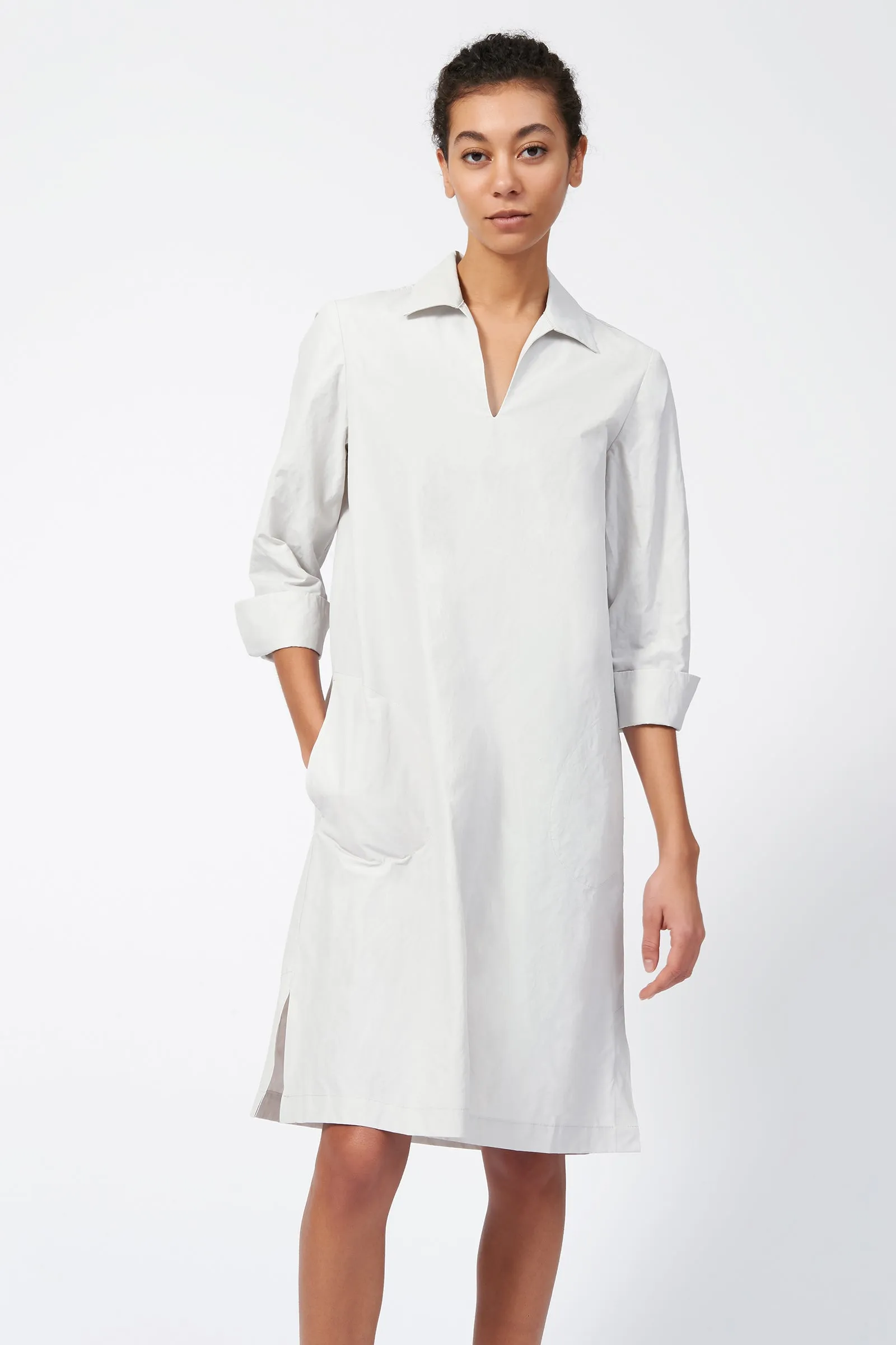 Cecil Collared V-Neck Dress - Stone Broadcloth