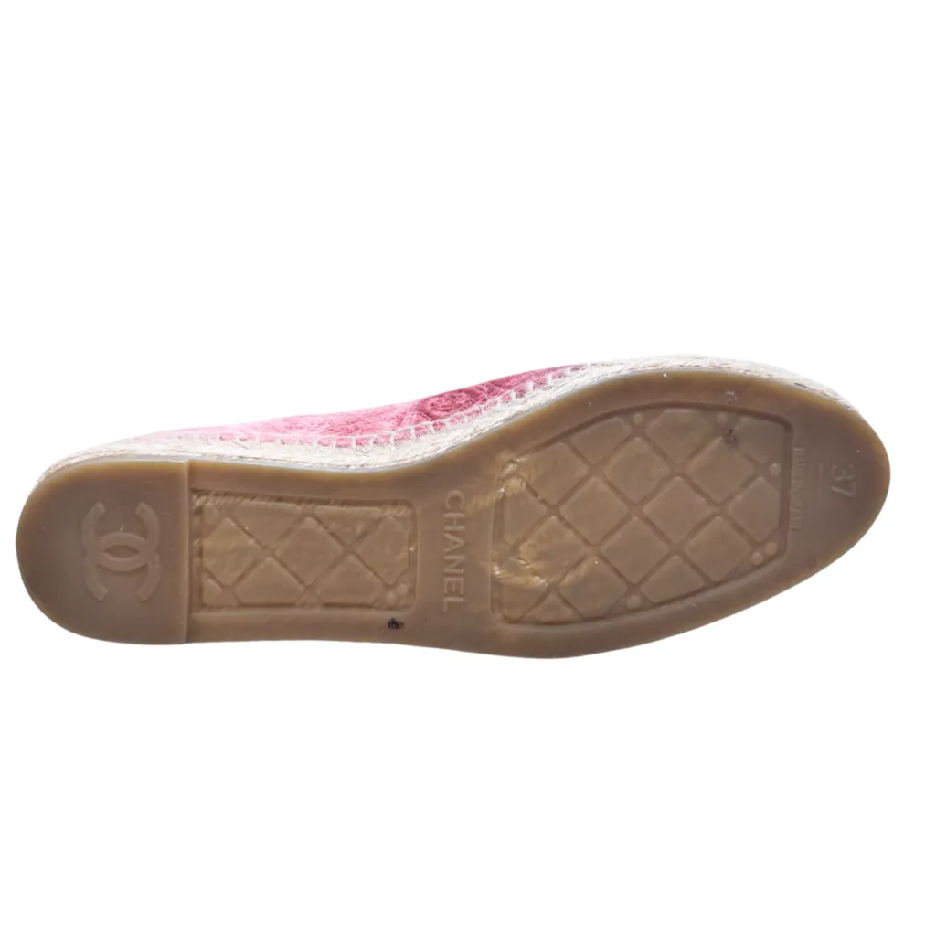 Chanel Pink Rose Velvet Black Cap Toe Espadrilles, 37