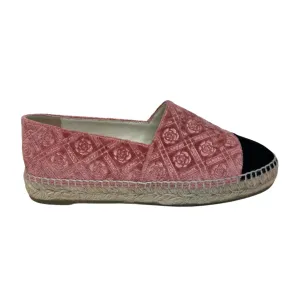 Chanel Pink Rose Velvet Black Cap Toe Espadrilles, 37