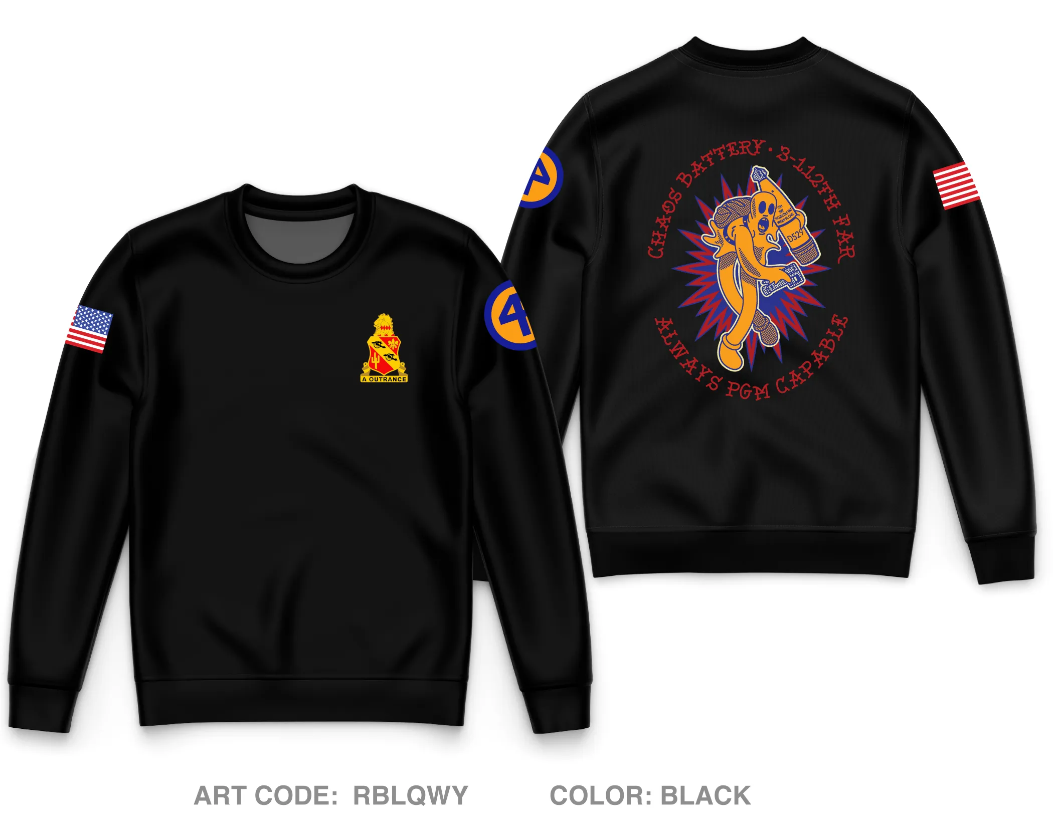 Charlie Battery, 3RD Battalion 112TH Field Artillery Regiment Core Men's Crewneck Performance Sweatshirt - RBLQWY