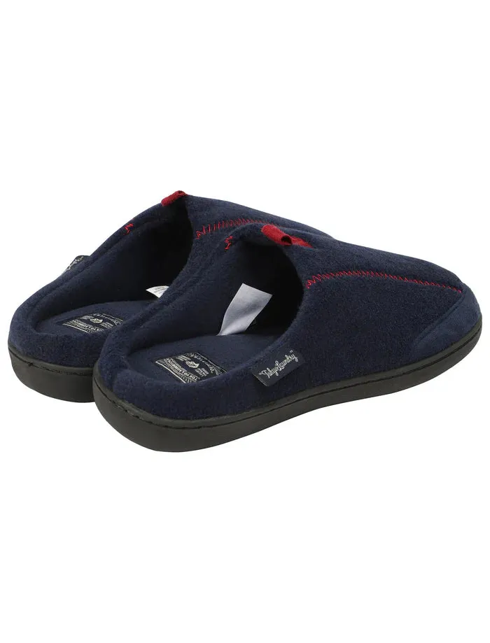 Clayed Fleece Lined Mule Slippers with Stitch Detail Navy
