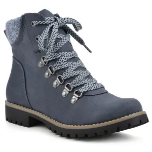 CLIFFS BY WHITE MOUNTAIN Women's Shoes Primed Lugged Lace-Up Ankle Bootie, Black/Fabric, 7.5 M