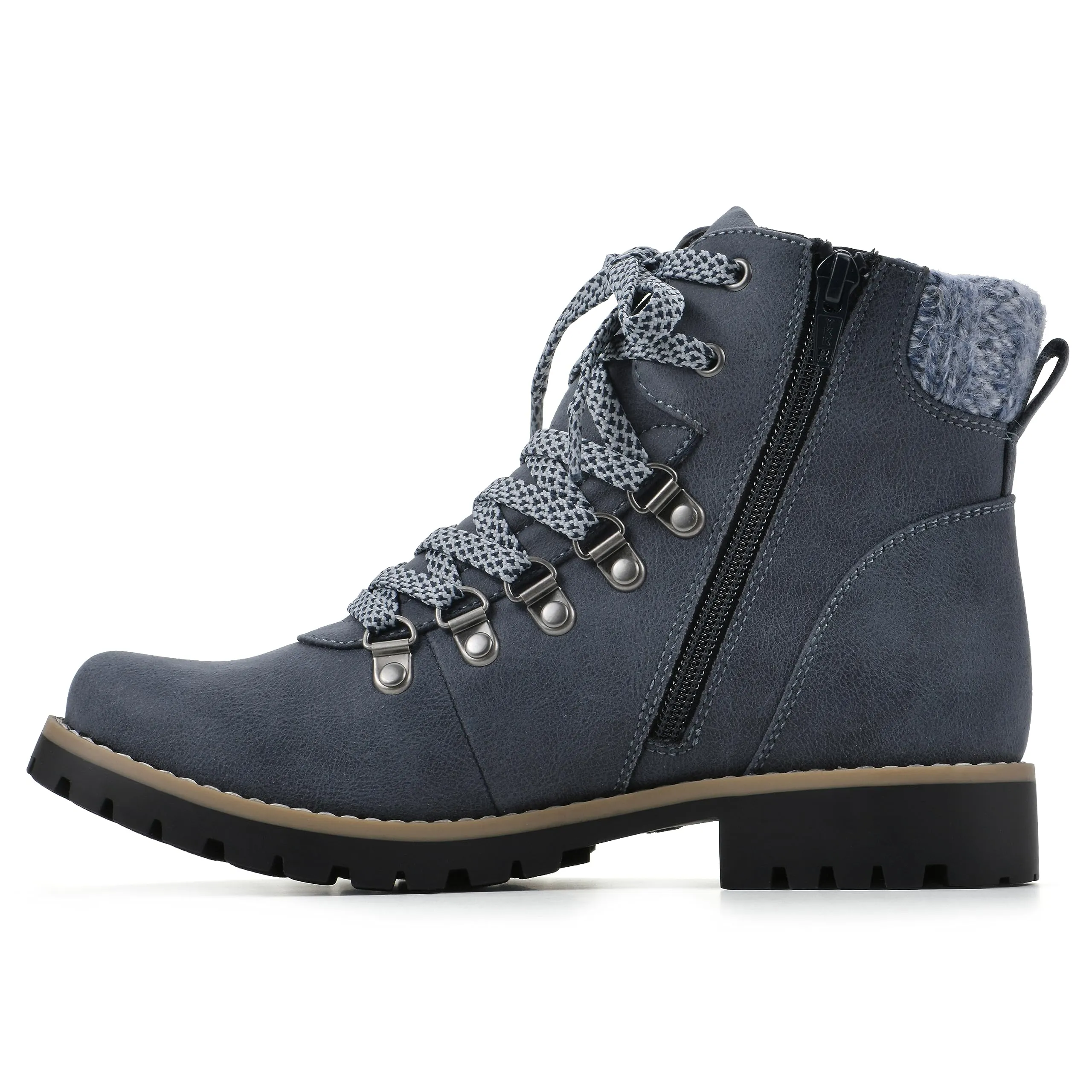 CLIFFS BY WHITE MOUNTAIN Women's Shoes Primed Lugged Lace-Up Ankle Bootie, Black/Fabric, 7.5 M