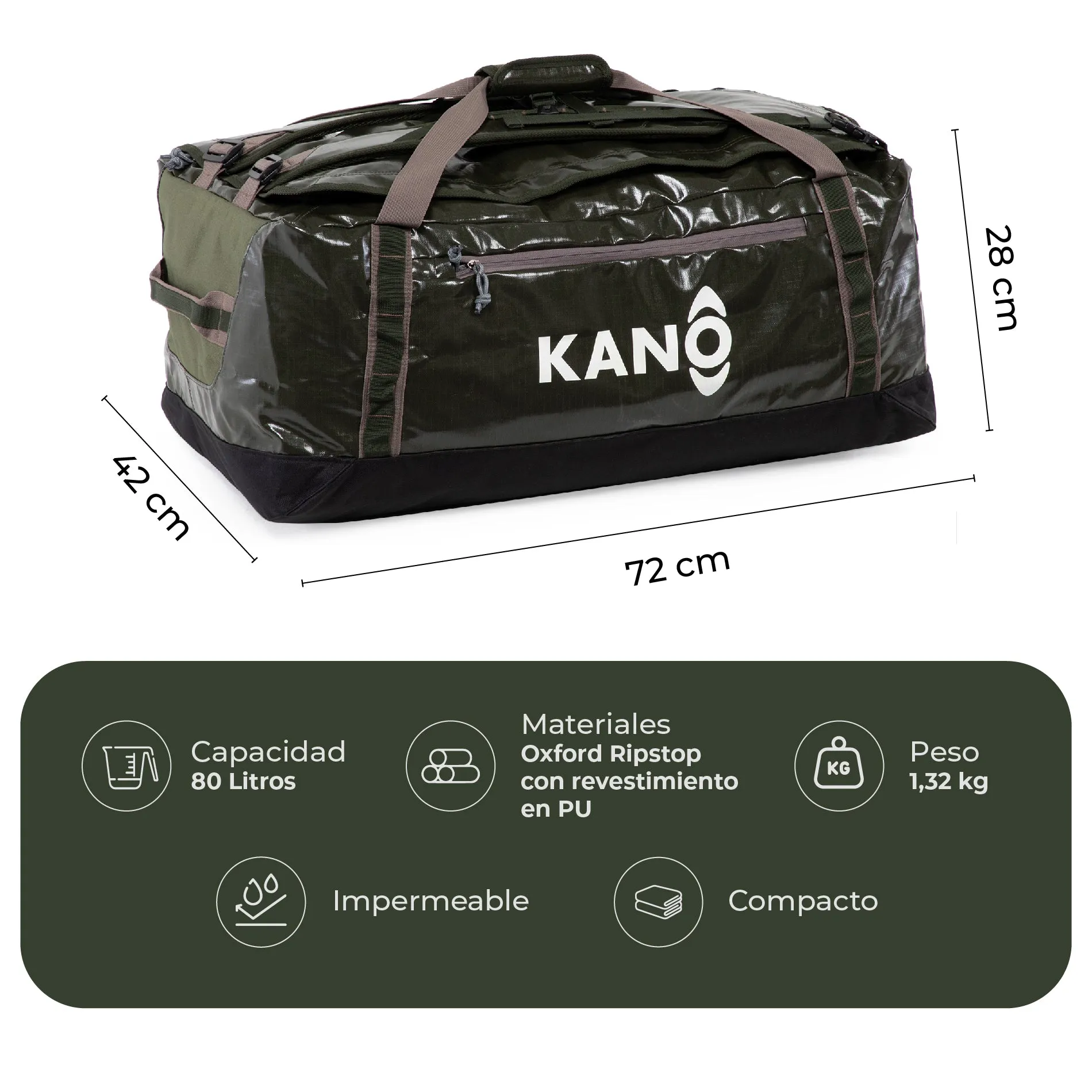 COMBO Bolso ROY 80L   Mochila Andes VERDE