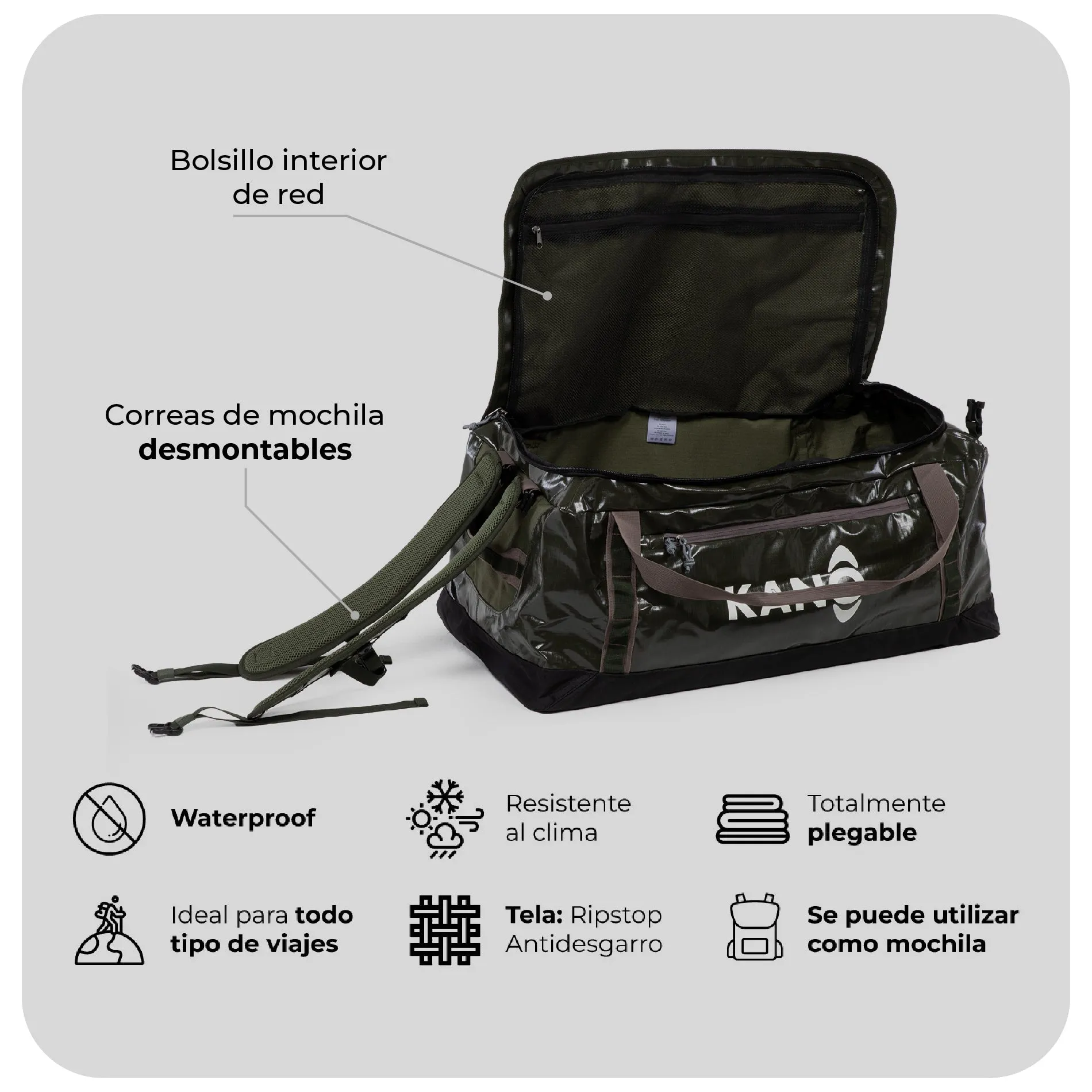 COMBO Bolso ROY 80L   Mochila Andes VERDE