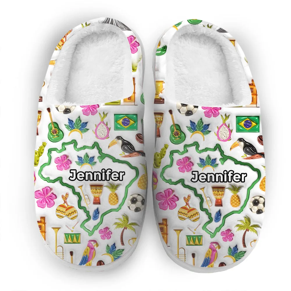 Custom Brazil Map And Symbols Slippers