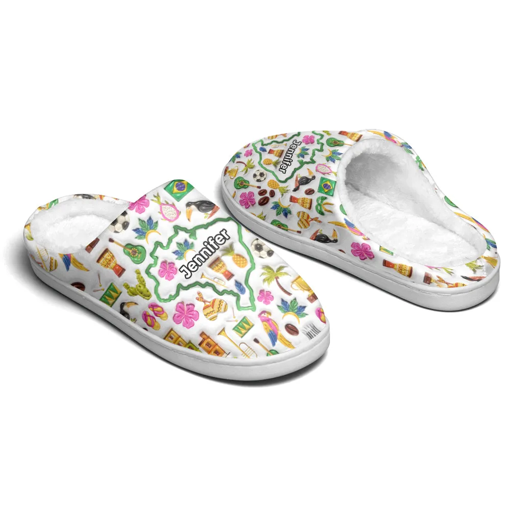 Custom Brazil Map And Symbols Slippers