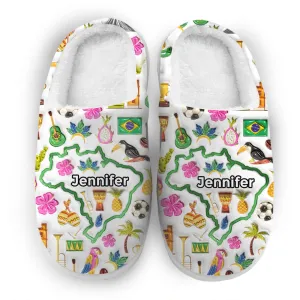Custom Brazil Map And Symbols Slippers