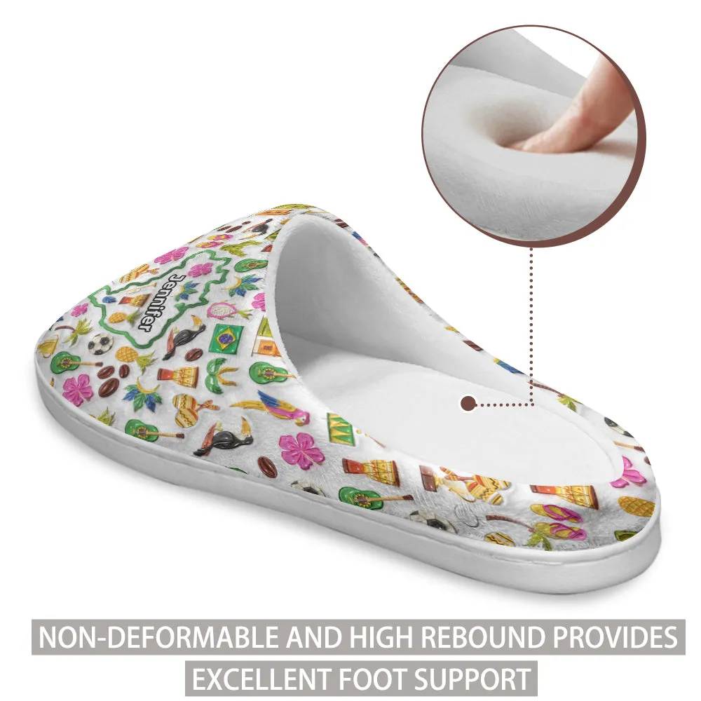 Custom Brazil Map And Symbols Slippers