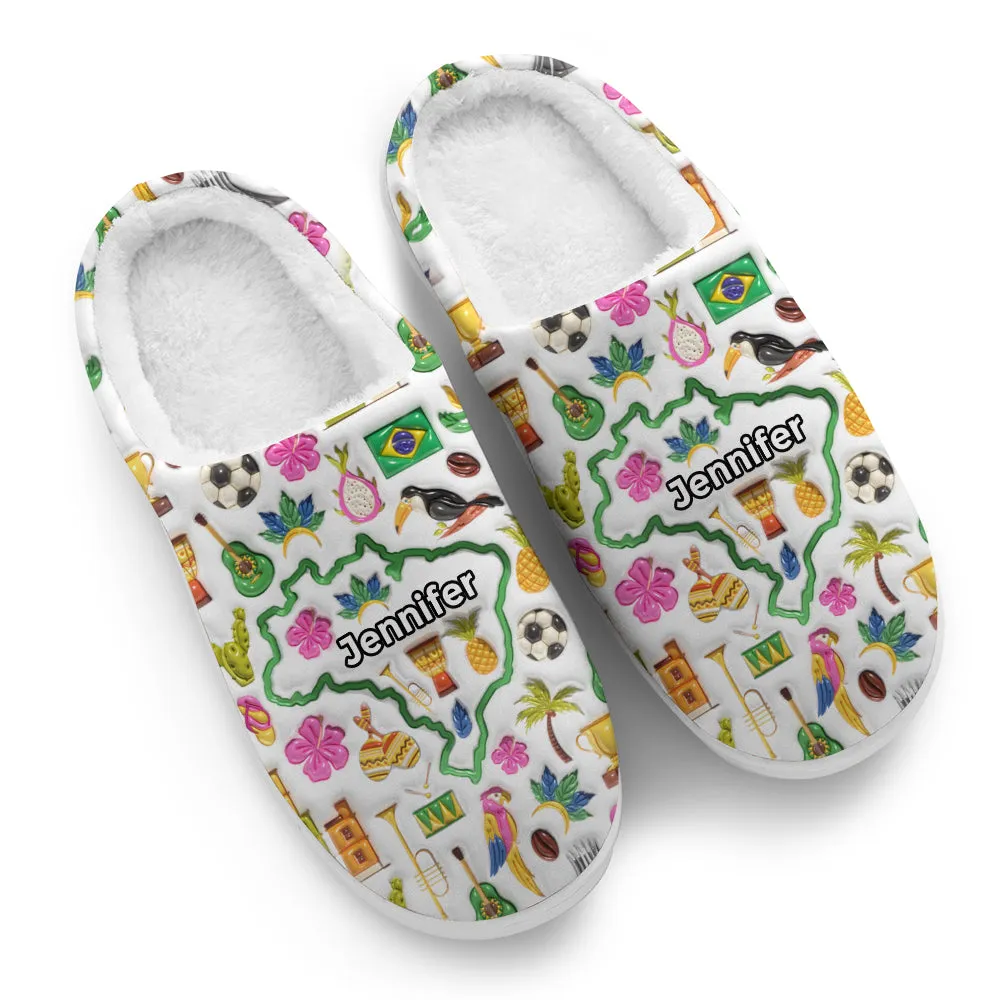 Custom Brazil Map And Symbols Slippers