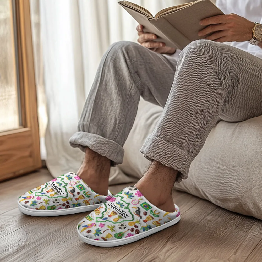 Custom Brazil Map And Symbols Slippers