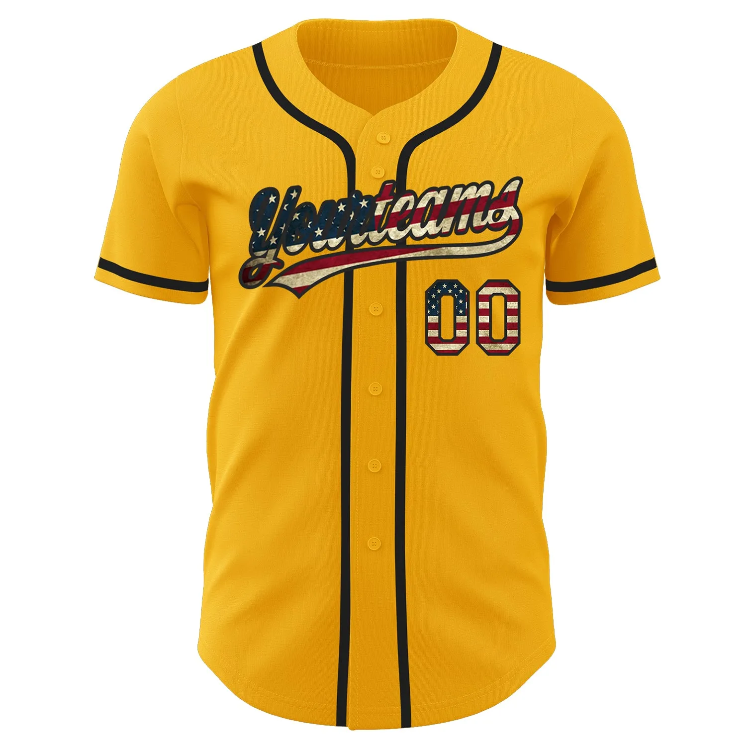 Custom Gold Vintage USA Flag-Black Authentic Baseball Jersey