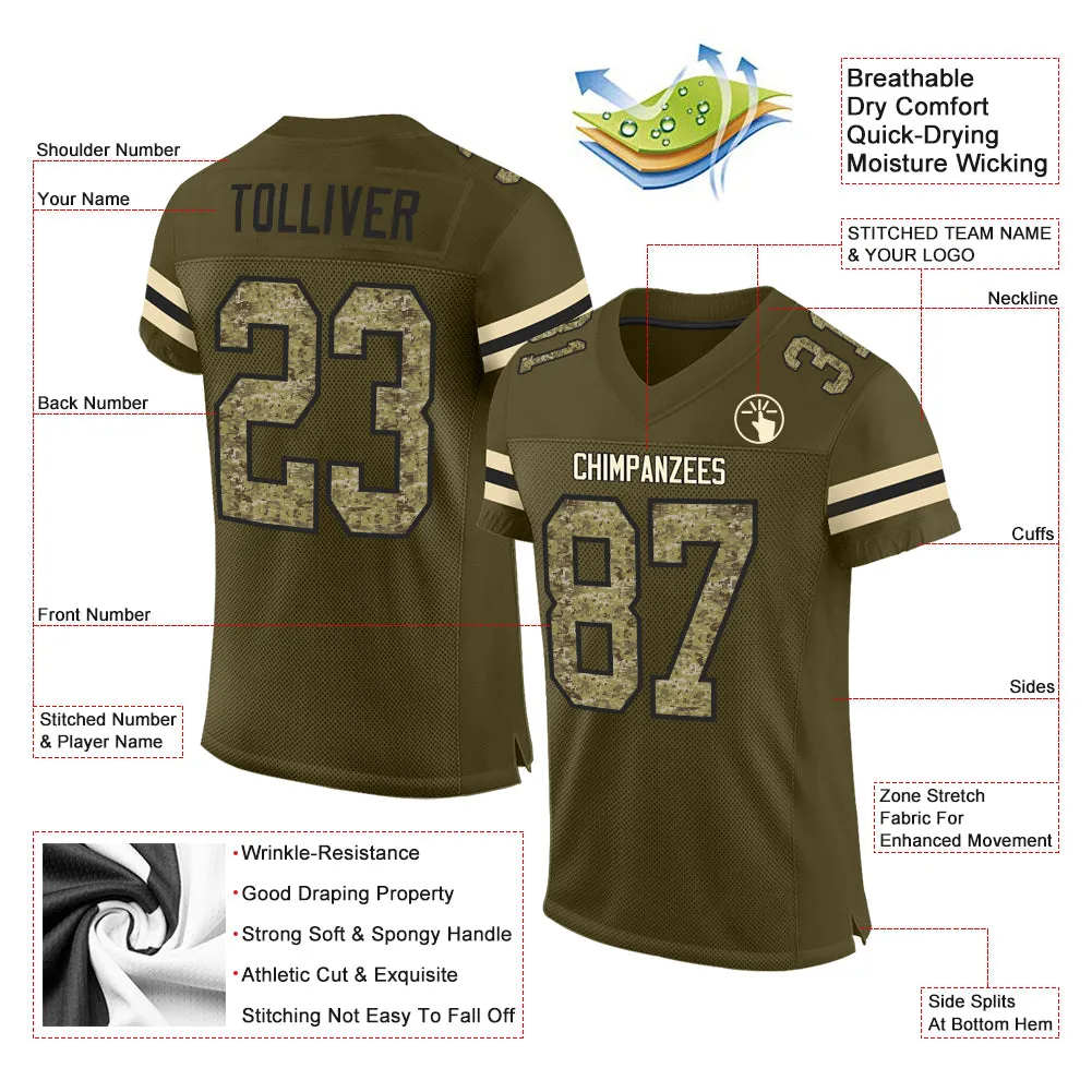 Custom Olive Camo-Black Mesh Authentic Salute To Service Football Jersey