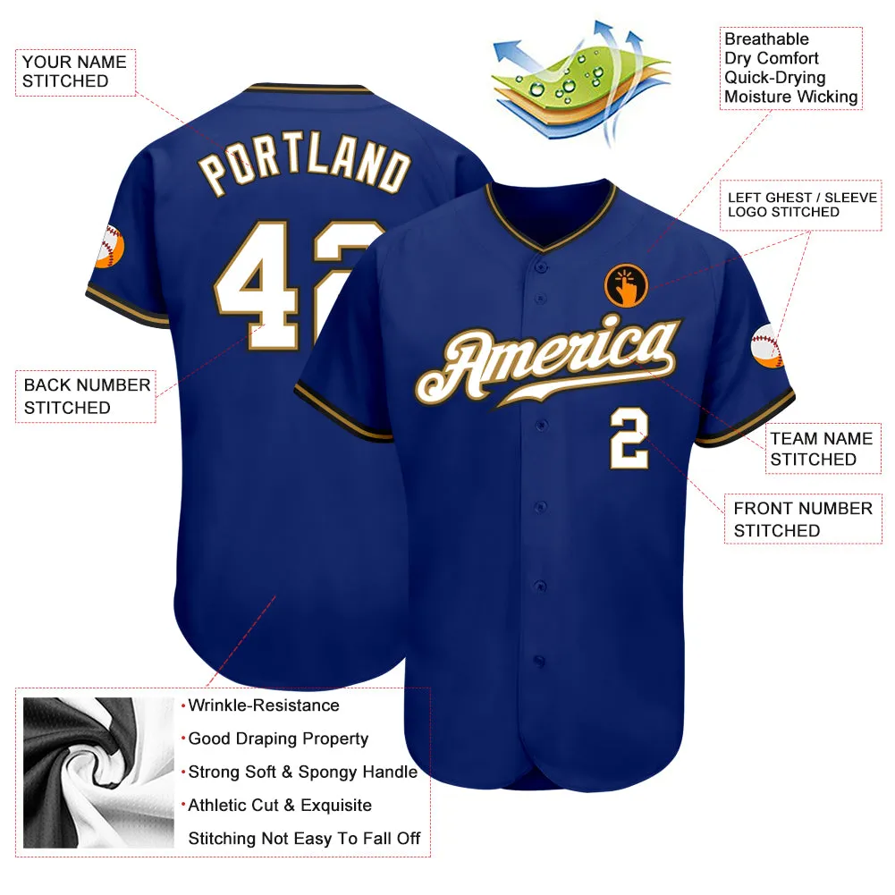 Custom Royal White Old Gold-Black Authentic Baseball Jersey
