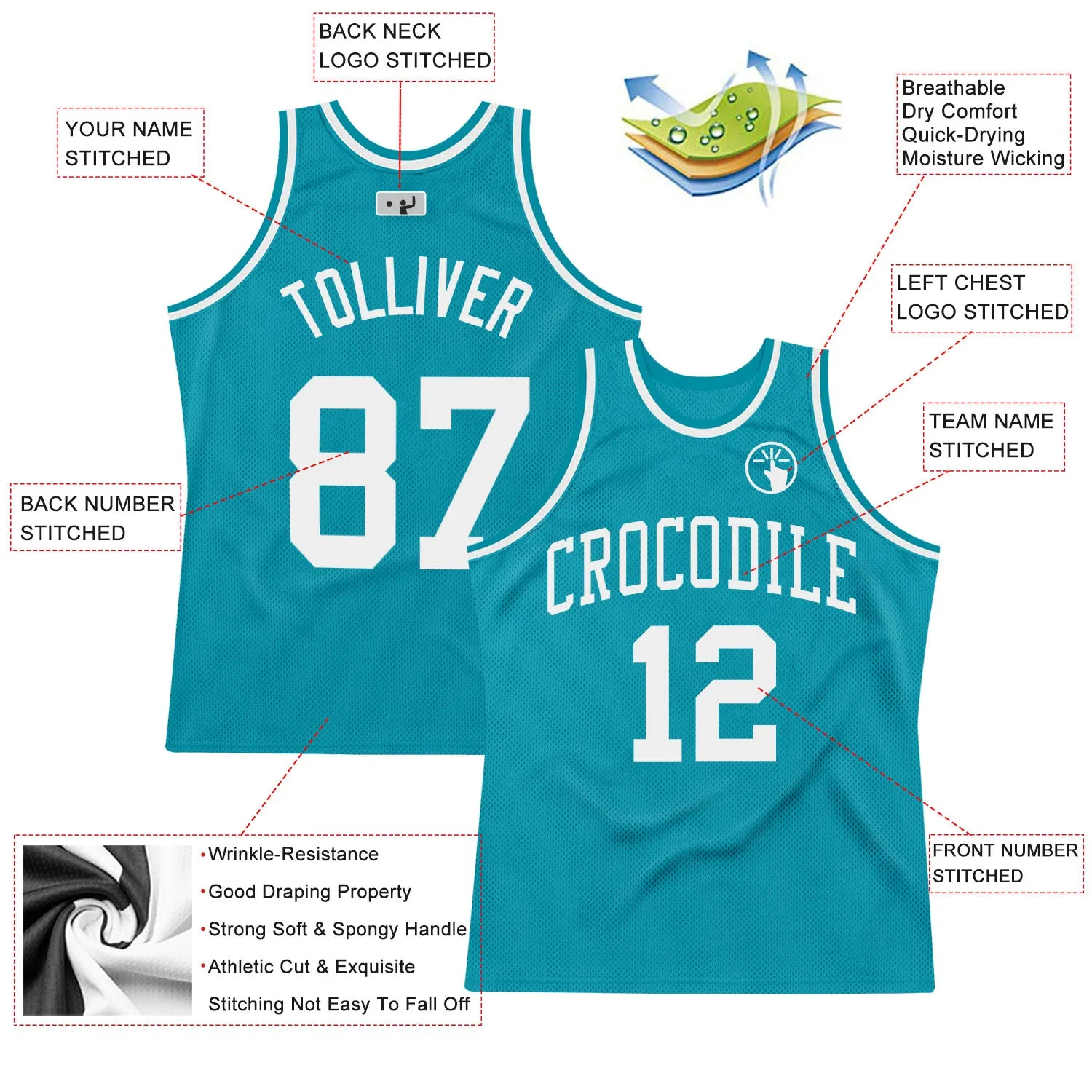 Custom Teal White Authentic Throwback Basketball Jersey