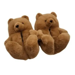 Dark Khaki Teddy Slippers – Cozy and Plush Indoor Comfort