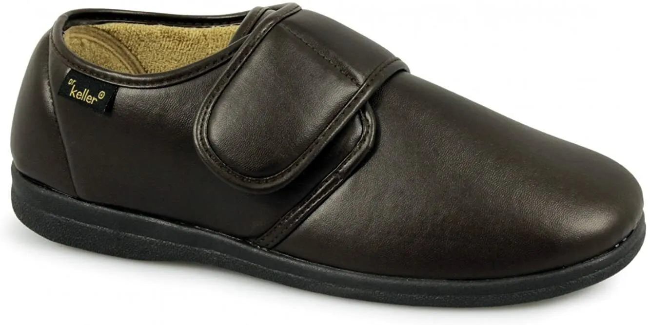 DR KELLER MENS SLIPPERS STRAP FLEECE UPPER WARM CUSHIONED CASUAL SLIP ON SHOES