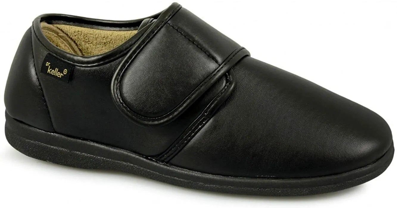 DR KELLER MENS SLIPPERS STRAP FLEECE UPPER WARM CUSHIONED CASUAL SLIP ON SHOES