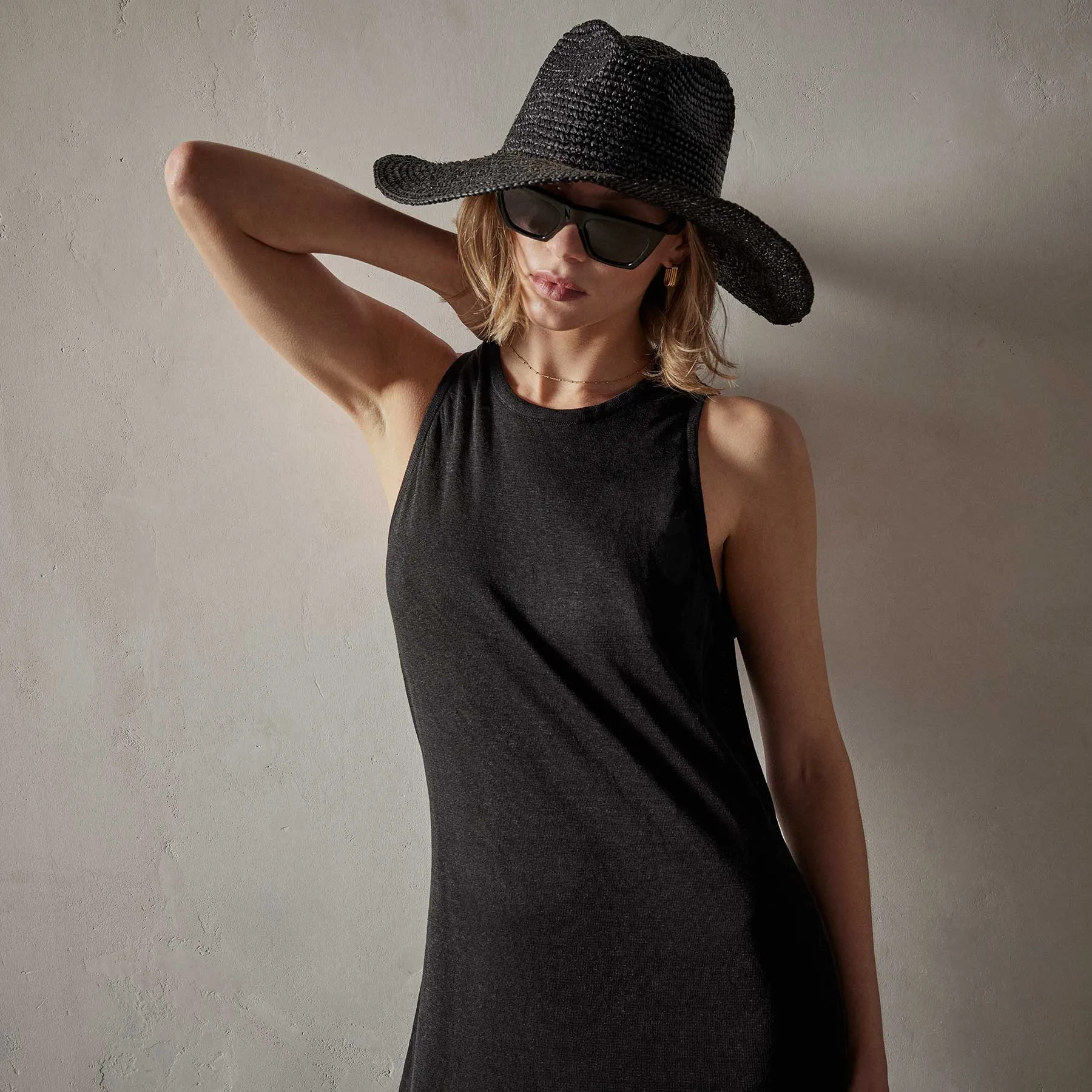 Dunes Linen Tank Dress - Black/Black