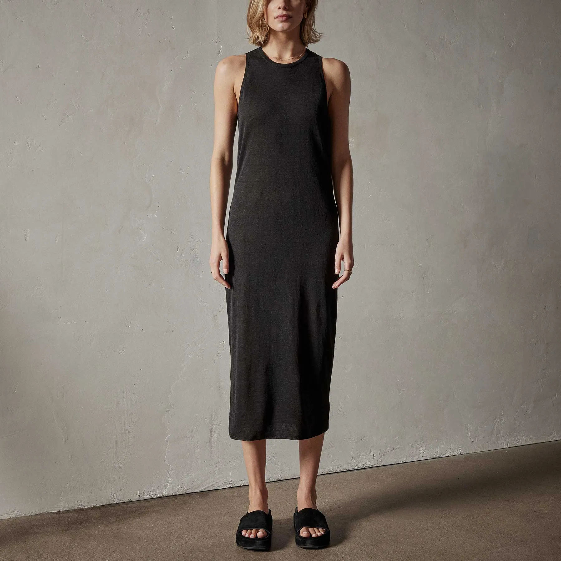 Dunes Linen Tank Dress - Black/Black