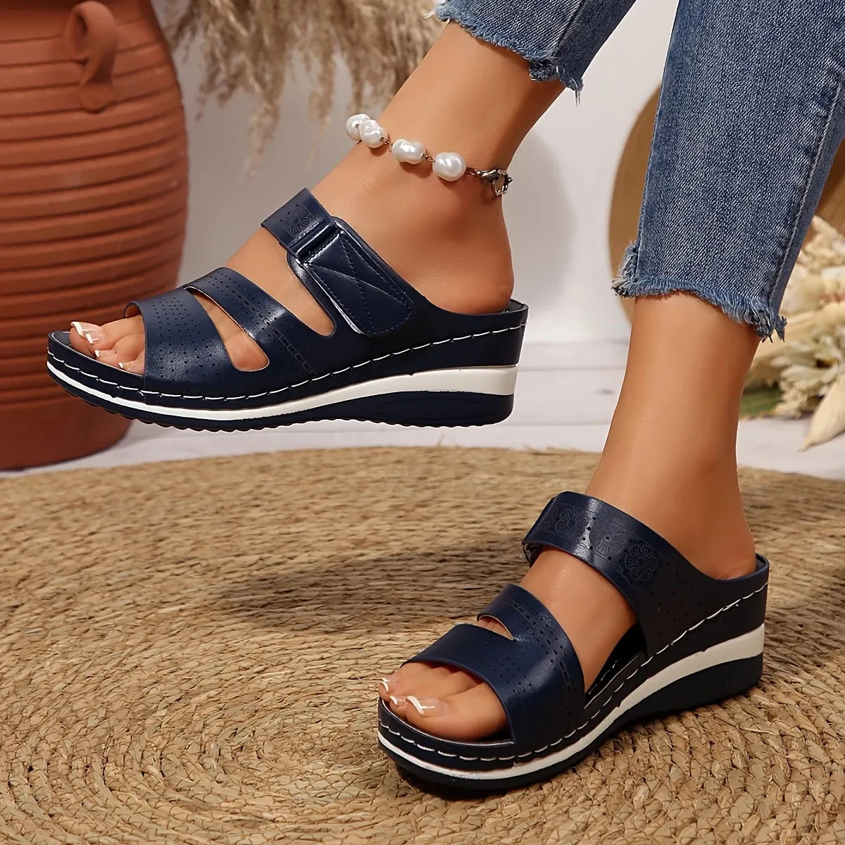 Elegant Hook & Loop Slippers - Arch Support & Breathable