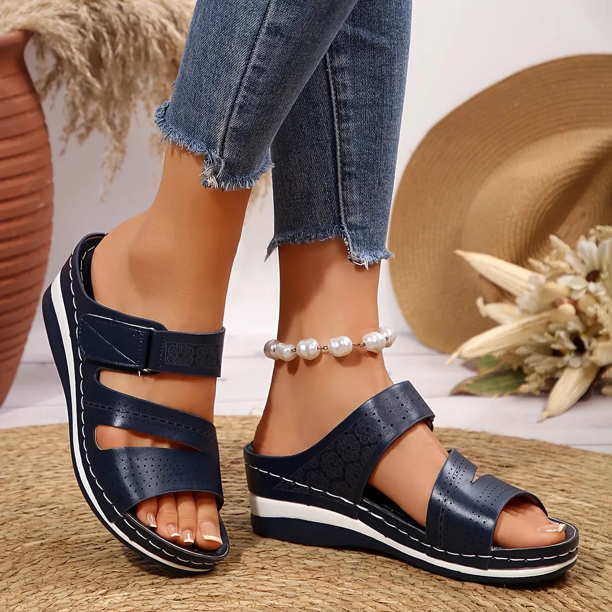 Elegant Hook & Loop Slippers - Arch Support & Breathable