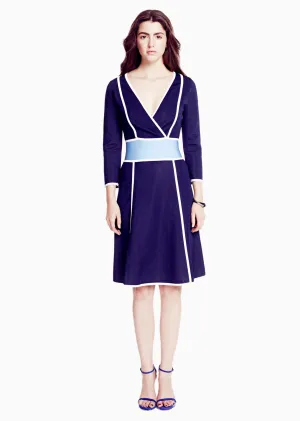 Fanette - Pique Knit Cobalt Blue V Neck Dress