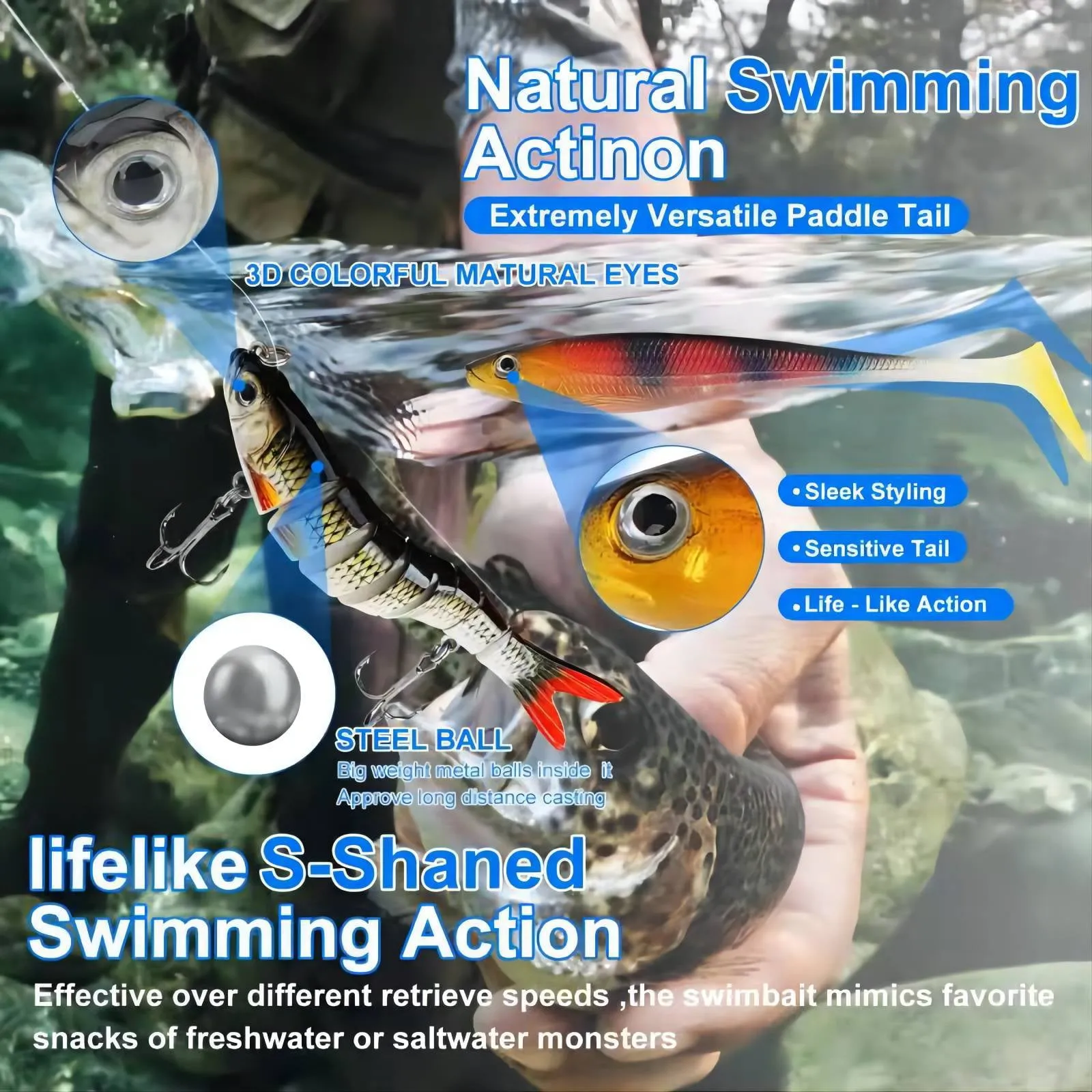 Fishing Lures Tackle Box Bass Fishing Baits Including Animated Lure,Crankbaits,Soft Plastic Worms,Topwater Lures etc Saltwater & Freshwater Fishing Gear Kit for Bass,Trout, Salmon.
