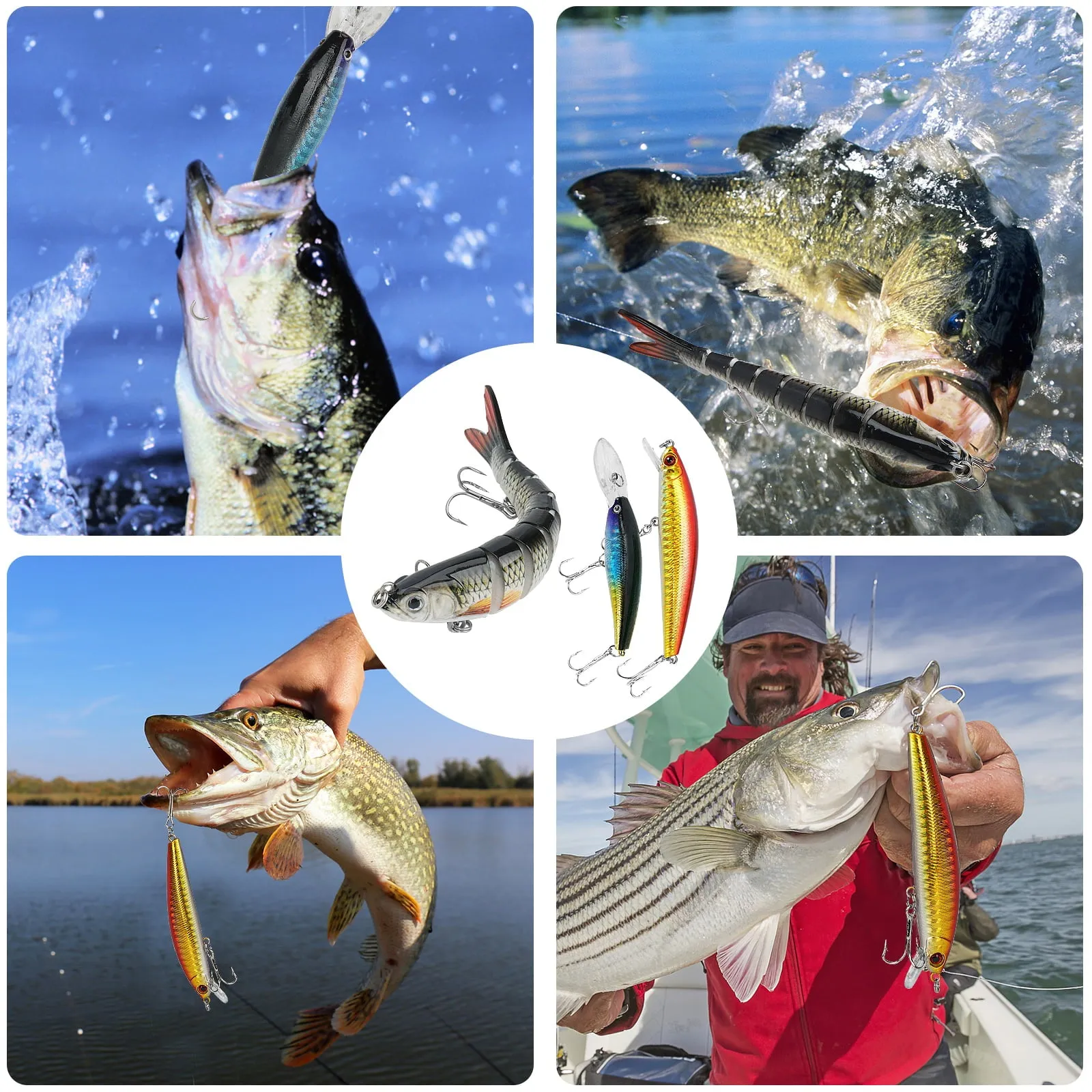 Fishing Lures Tackle Box Bass Fishing Baits Including Animated Lure,Crankbaits,Soft Plastic Worms,Topwater Lures etc Saltwater & Freshwater Fishing Gear Kit for Bass,Trout, Salmon.