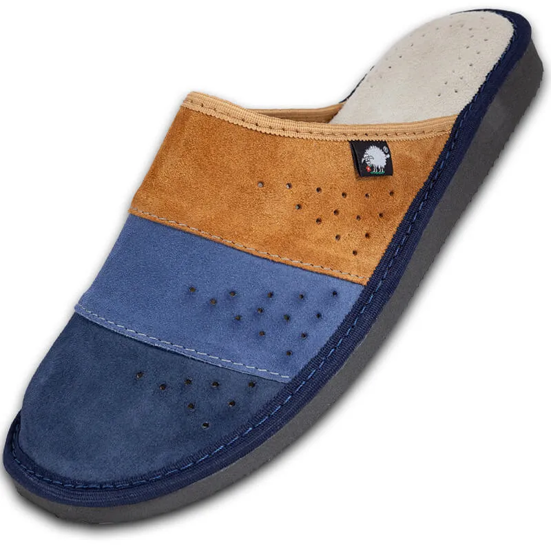 FOOTHUGS Men's Natural Leather Mule Slippers with Health Insole and Arch Support | Nature - Sunset