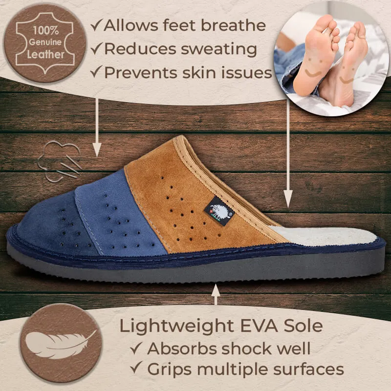 FOOTHUGS Men's Natural Leather Mule Slippers with Health Insole and Arch Support | Nature - Sunset