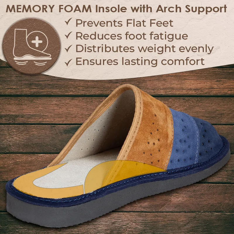 FOOTHUGS Men's Natural Leather Mule Slippers with Health Insole and Arch Support | Nature - Sunset