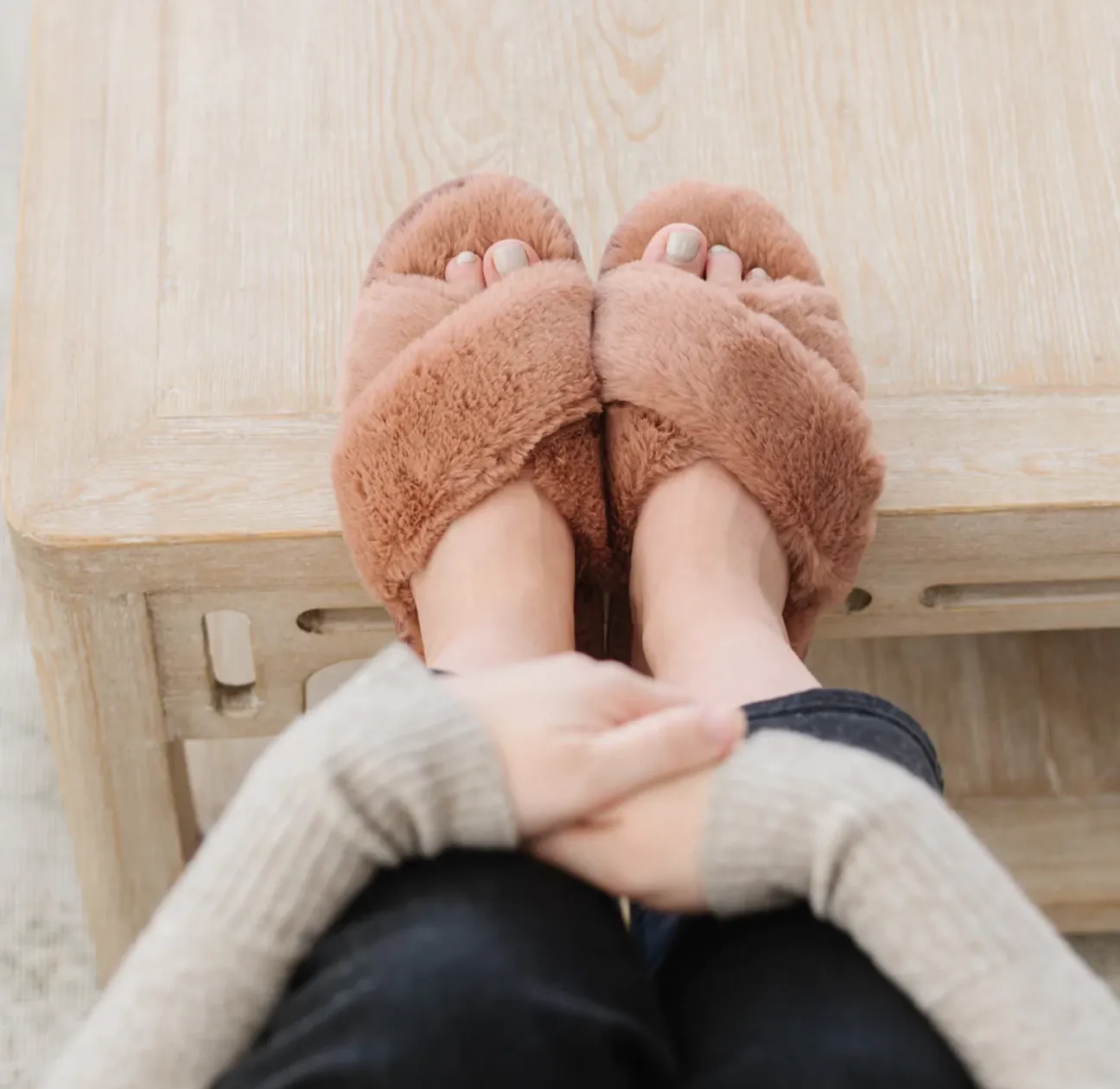 French Rose Grand Faux Fur Criss Cross Slippers