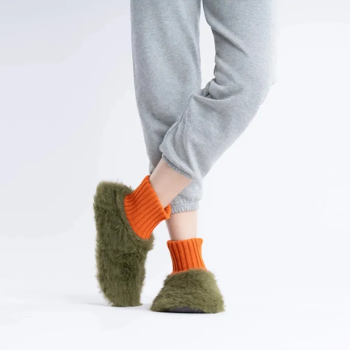 Fur Sock Slippers - Moss