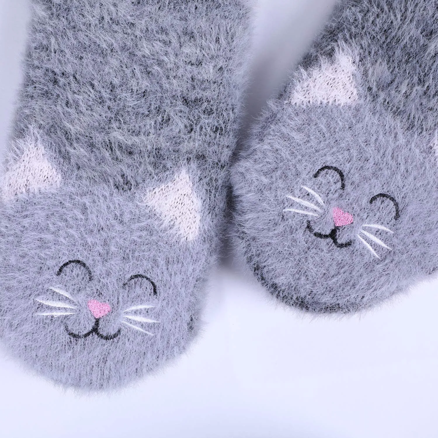 Fuzzy Cat Slipper Socks With Grippers