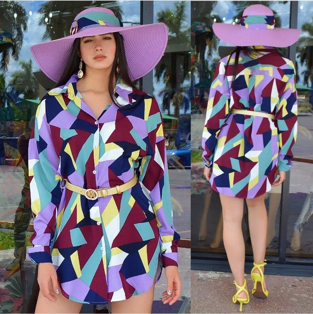 Get Ready For Me  Shirt Dress Print Purple
