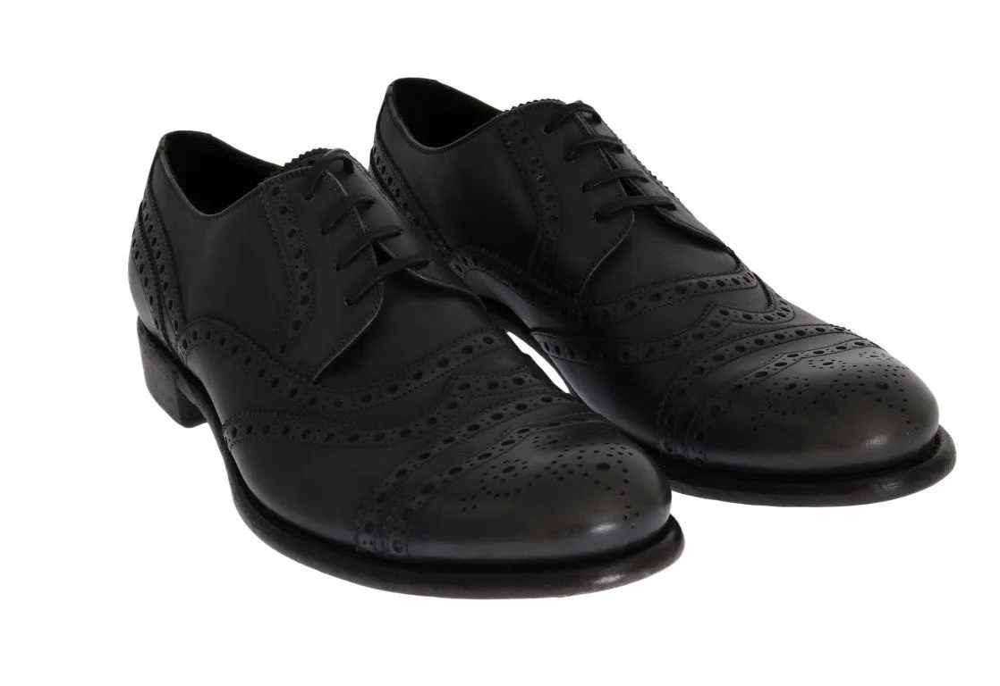 Gray Leather Wingtip Oxford Shoes