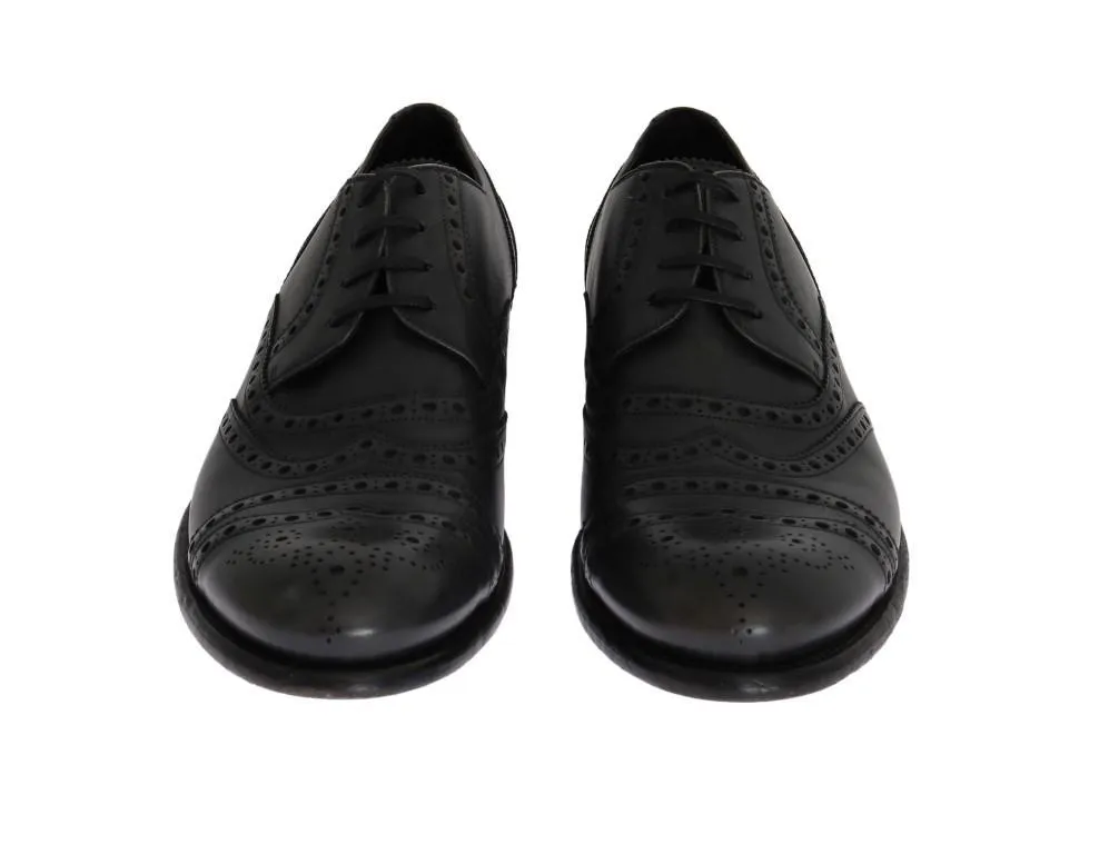 Gray Leather Wingtip Oxford Shoes