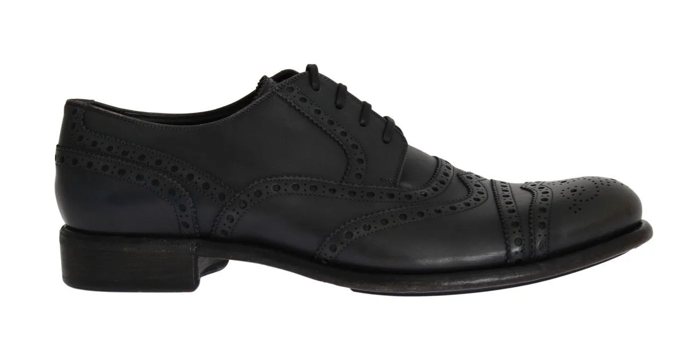 Gray Leather Wingtip Oxford Shoes