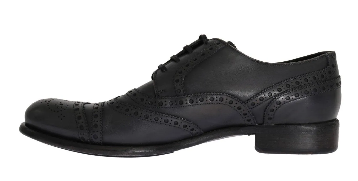 Gray Leather Wingtip Oxford Shoes