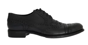 Gray Leather Wingtip Oxford Shoes