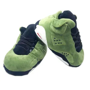 Green Black Cozy Plush Slippers – Non Slip Indoor Winter Footwear