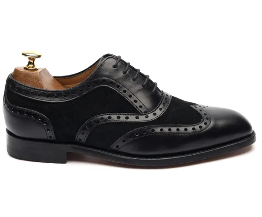 Handmade Black Wingtip Brogue Dress Shoes for Men