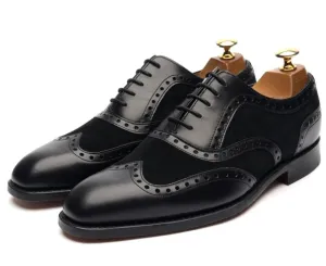 Handmade Black Wingtip Brogue Dress Shoes for Men