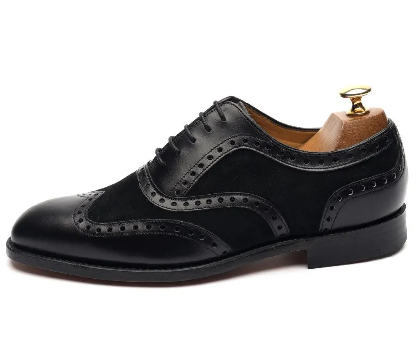 Handmade Black Wingtip Brogue Dress Shoes for Men