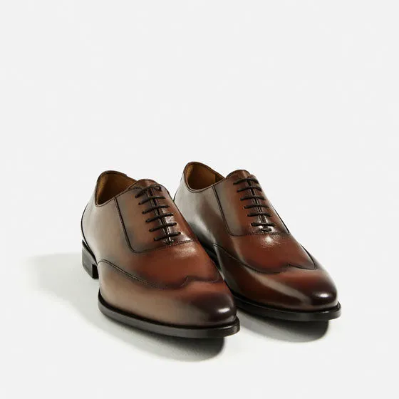 Handmade Brown Wingtip Leather Dress Shoes for Men